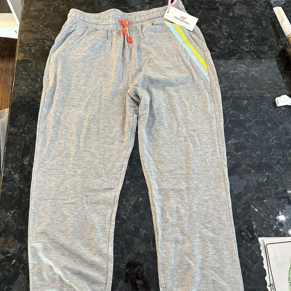Vineyard Vines Gray Track Pants with Orange and Blue Accents